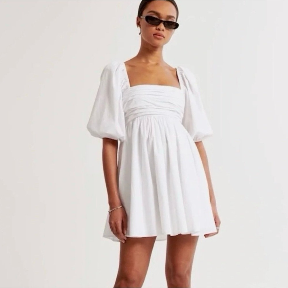 Abercrombie Emerson Ruched Puff Sleeve Mini Dress White XS